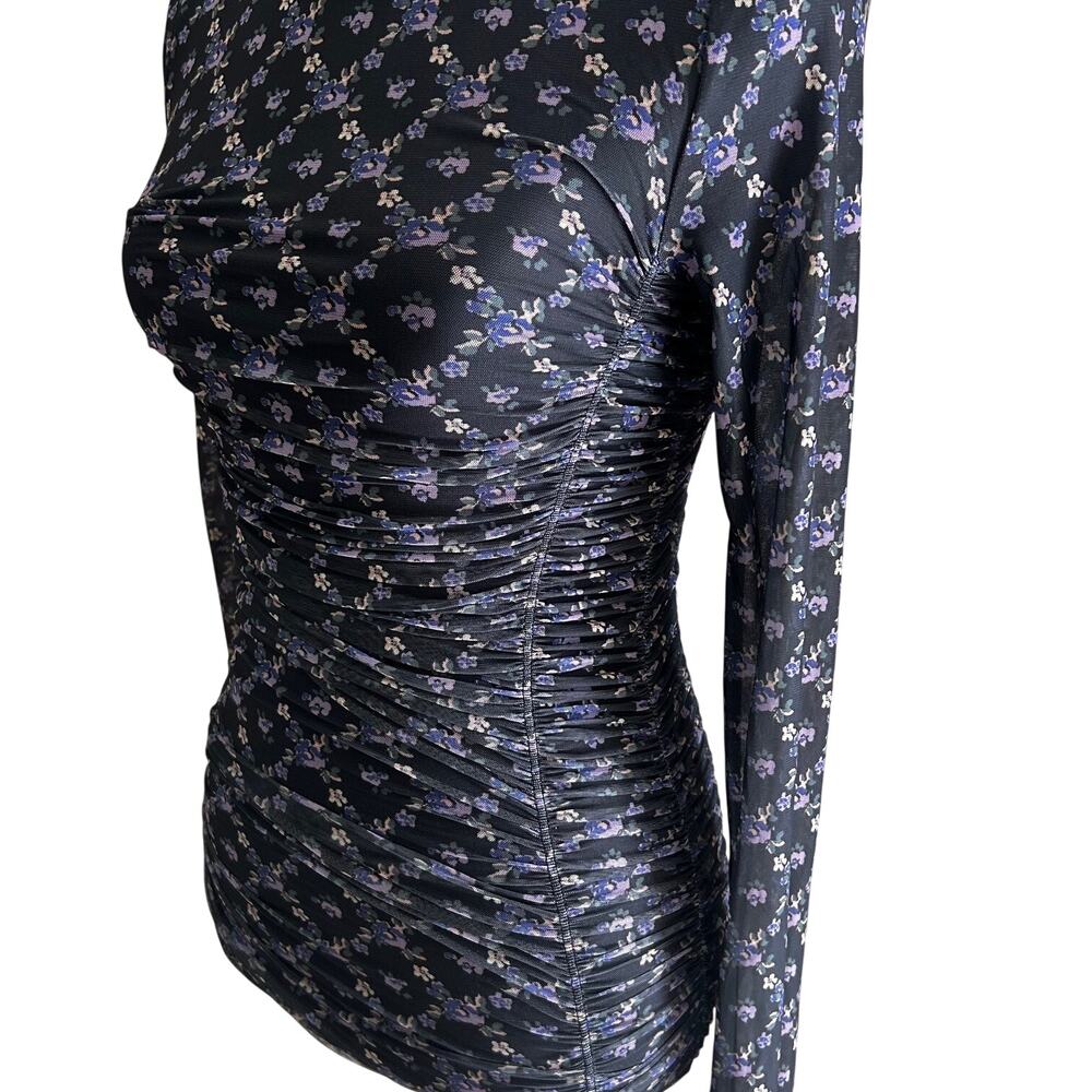 Free People Intimately Bodysuit Floral Mesh Ruched Sheer Mock Neck Y2K Coquette - Picture 5 of 11